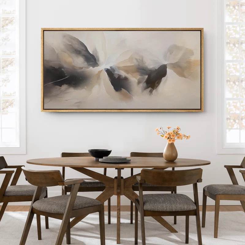 Grunge Abstract Paint Stroke Effect Minimal Landscape Abstract Landscape Brown Gray Mountain Expanse Framed On Canvas Print Overall Size: 30" H x 60" W