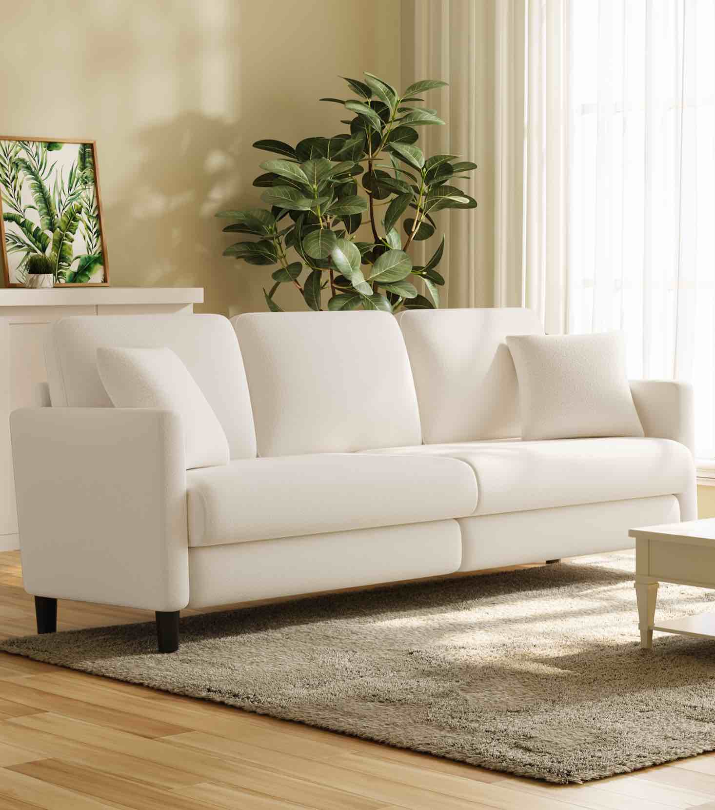 (incomplete) GESC006ACZH 83? SOFA COUCH FOR LIVING ROOM,COMFY TEDDY FLEECE LOVESEAT SOFA,EXTRA DEEP SEAT COUCHES, BEIGE WHITE