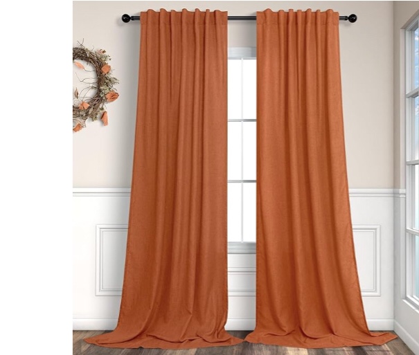 orange  Farmhouse Curtains 60 Inch Wide for Living Room Extra Large Light Gray Linen Drapes Semi Sheer Room Divider Curtain for Patio Sliding Glass Door 2 Panel Back Tab Pocket Width 60x96 Long 5x8 FT 60"W x 96"L (Pack of 2) Grey