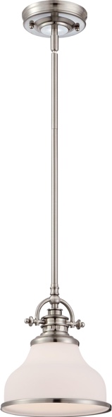 Quoizel Grant Mini Pendant Lighting, 8 Inch 1-Light Brushed Nickel Opal Etched Glass Pendant Light, Hanging Ceiling Light for Kitchen Island, Dining Room, Hallway, Bedroom, Bar, Cafe or Office