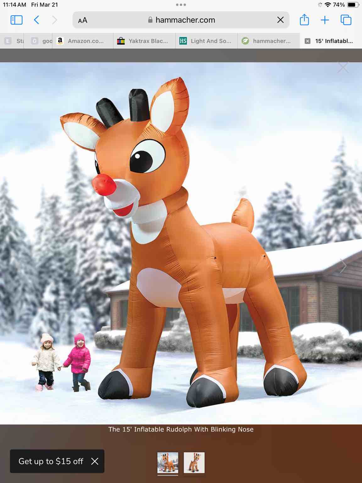 The 15' Inflatable Rudolph With Blinking Nose