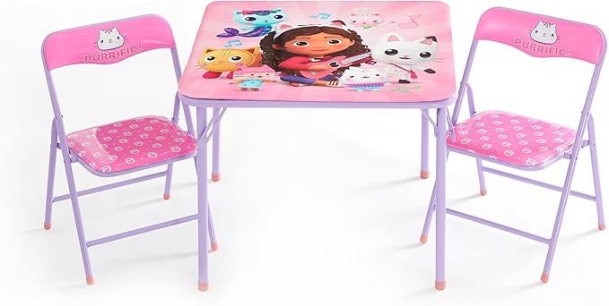 Idea Nuova Gabbys Dollhouse - 3-Piece Square Table Set for children and 2 Folding chairs, from 3 years old