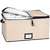 Wine Glass Storage Box with Dividers - Holds 12 Standard Size Wine Glasses up to 10" Tall - Stemware Storage Case - Protects Fine China - Durable Quilted Microfiber Bin with Carry Handles