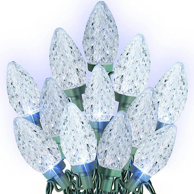 Dazzle Bright C9 Christmas String Lights, 100 LED 66 FT Waterproof Connectable Green Wire Fairy Lights, Christmas Lights for Indoor Outdoor Home Garden Yard Xmas Tree House Decorations (White