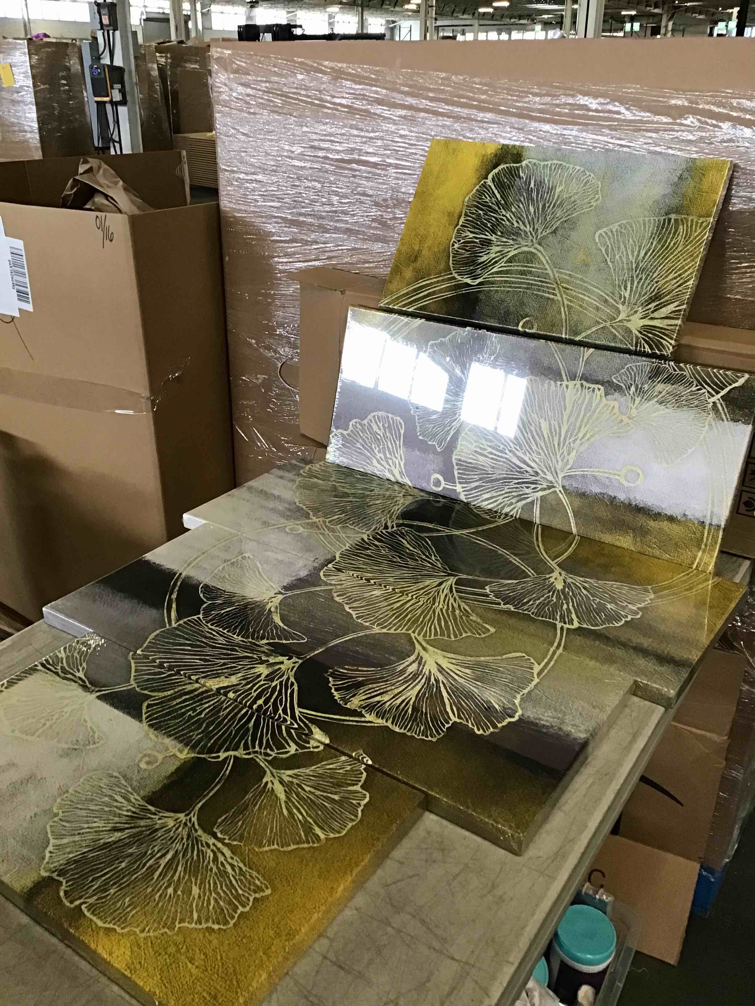 sechars Large 5 Piece Abstract Canvas Wall Art Gold Ginkgo Leaf Paintings Prints Modern Yellow and Grey Home Living Room Wall Decoration (Yellow)