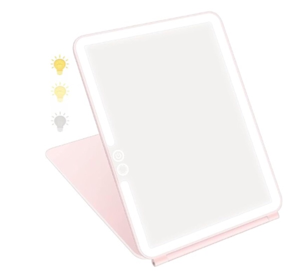Rechargeable Travel Makeup Mirror with 72 Led Lights, Portable Lighted Mirror, 3 Color Lighting, Dimmable Touch Screen, Tabletop LED Folding Vanity Mirror, Women Gift, Travel Essentials Mirror