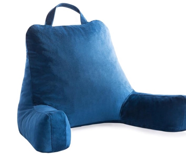 LINENSPA Reading Pillow with Shredded Memory Foam- Back Pillow for Sitting in Bed, Reading, Gaming, Watching TV  Bed Chair Pillow with Arms, Dorm Room Essentials, Navy