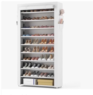 incomplete- simplify 10 tier shoe storage closet organizer rack with cover,free standing,holds 15 pairs,Good for sneakers flats ,heels & Boots white 