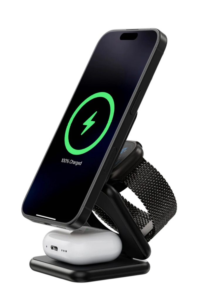 Magnetic 3 in 1 Wireless Charging Station Foldable Stand for Desk for iPhone 15 14 13 12 Pro Plus Pro Max for Apple Watch 9/8/7/6/5/4/3/2/SE, for Airpods 2/3 pro Fast Charger (Black )