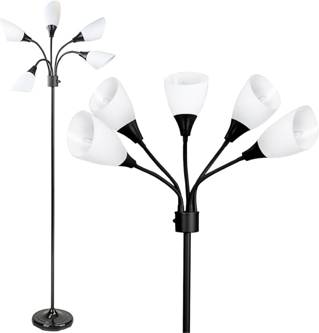 Floor Lamp For Bedroom Multi Head 5 Light Bright Floor Lamp - Medusa 5 Light Standing Lamp -floor Lamps For Bedroom Spider Lamp 5 Acrylic White Shades Standing Light Spider Lamp Silver Floor Lamp