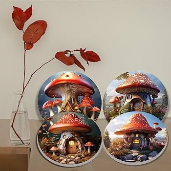Tucocoo 4 Piece Round Stove Burner Covers, Mushroom Decor