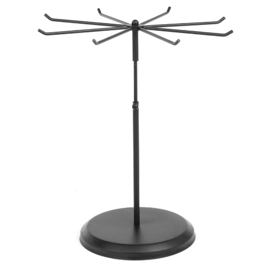 MyGift 8-Hook Adjustable Height Black Metal Rotating Necklace & Bracelet Organizer, Jewelry Accessory Display Tower Stand