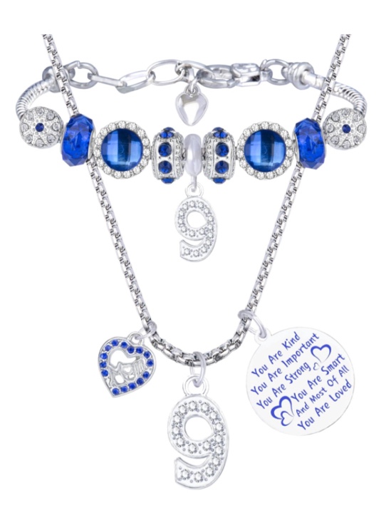 MEANT2TOBE 9th Birthday Bracelet and Necklace Set for Girls - High-Quality Jewelry and Decorations