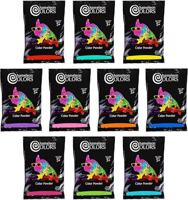 Chameleon Colors, 70g., Color Powder Packs, 50 Pack. 10 Vibrant Rainbow Colors, Individual Sized Bags 