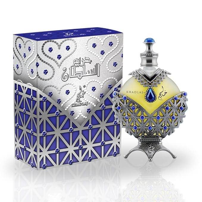 KHADLAJ HAREEM AL SULTAN CONCERNED PERFUME OIL U 3 PC GIFT SET, 1.18 Oz Each, Blue, Gold and Silver 