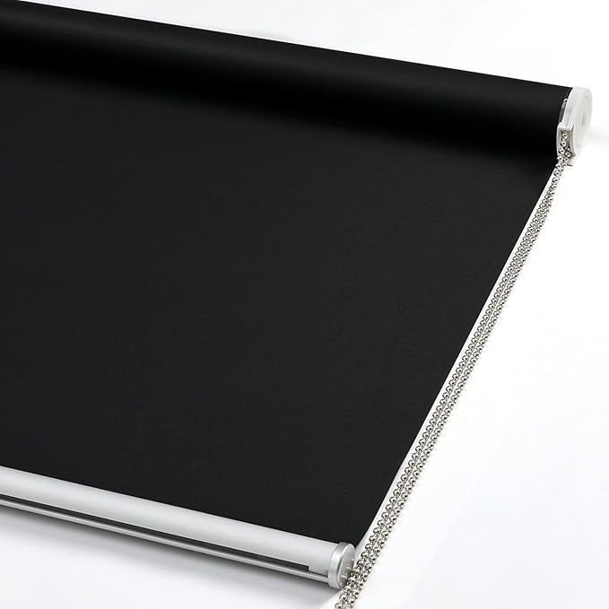 ChrisDowa 100% Blackout Roller Shade, Window Blind with Thermal Insulated, UV Protection Fabric. Total Blackout Roller Blind for Office and Home. Easy to Install. Black,34" W x 72" H