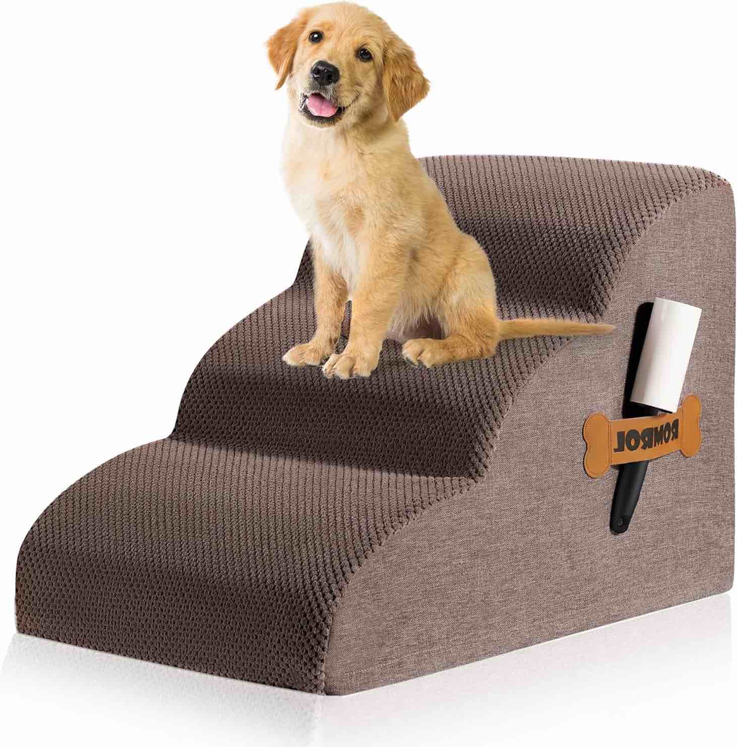3-Tier Dog Stairs High-Density Foam Pet Furniture for High Bed and Couch with Non-Slip Waterproof Fabric Cover ..coffee 