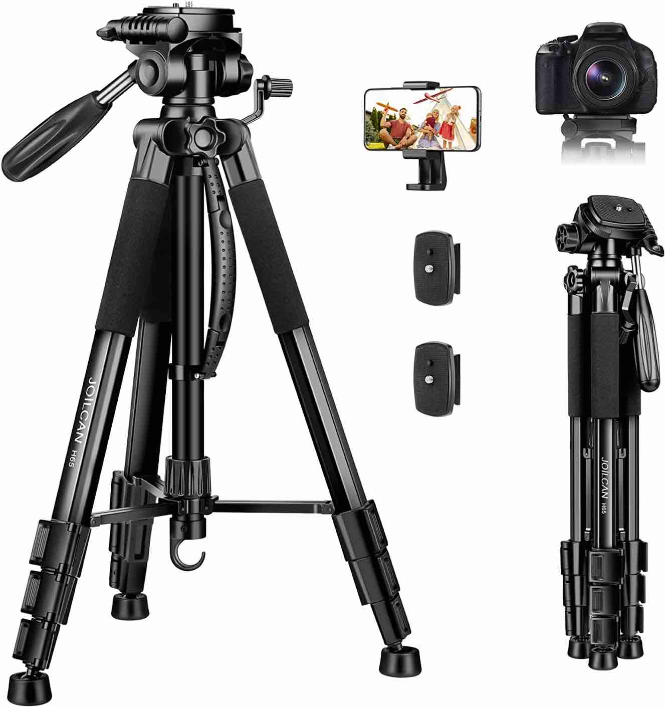 Tripod, Lightweight Aluminum Travel Tripod Stand 11 lbs Load with Universal Phone Mount and 2 pcs 