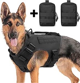 Tactical Dog Harness for Medium and Large Dogs No Pull Adjustable Dog Vest for Training Hunting Walking Military Dog Harness with Handle Service Dog Vest with Molle & Loop Panels Khaki,L(Vest only)