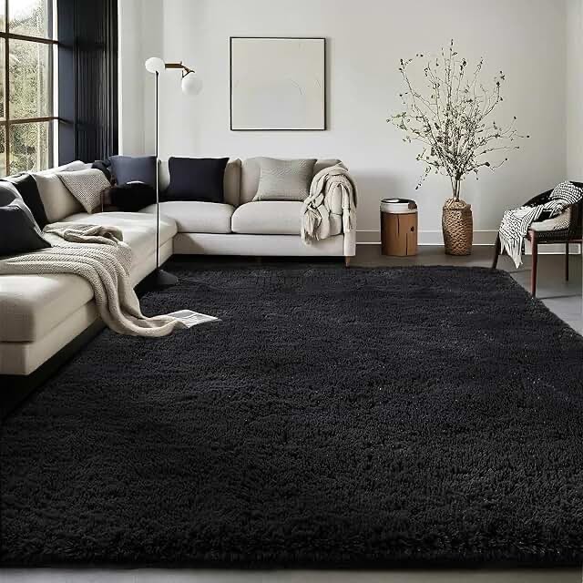 Ophanie Area Rugs for Bedroom Living Room, Grey Fluffy Fuzzy Shag Shaggy Soft Plush Carpet, 4x6 Indoor Floor black Rug for Kids Home Dorm Decor Aesthetic