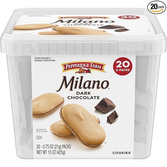 BBD: 01/05/2025. Pepperidge Farm Milano Cookies, Dark Chocolate, 20 Packs, 2 Cookies per Pack