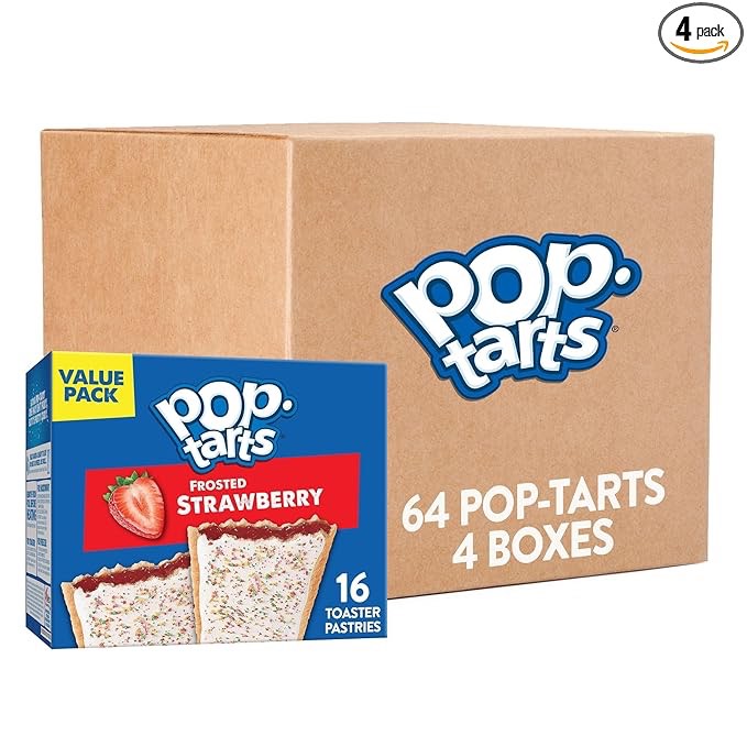 BBD: Dec/09/2024. Pop-Tarts Toaster Pastries, Breakfast Foods, Kids Snacks, Value Pack, Frosted Strawberry (64 Pop-Tarts)