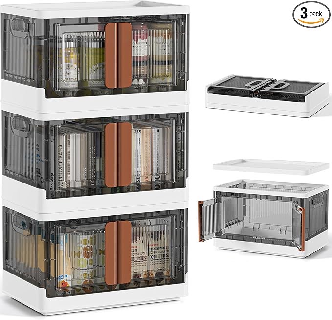 Closet Organizers and Storage - Trunk Car Organizer with Lids and Doors, Dorm Room Essentials, 8.4 Gal Collapsible Stackable Storage Bins, Plastic , 25 gallons