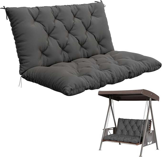Swing Replacement Cushions with Backrest, Waterproof Bench Cushion for Outdoor Furniture 2-3 Seater Washable, Comfy Patio Chair Cushion Garden Decoration Lawn Chair Pads Grey White 47.25*39.37inch