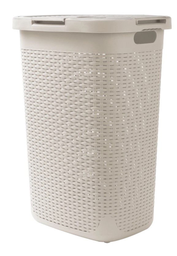 Laundry Hamper Clothes Basket, Lid, Plastic, 17.65"L x 13.75"W x 24.15"H, Ivory 1 pack