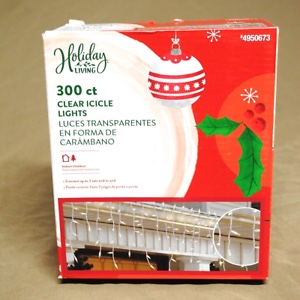 4950673 Holiday Living 300 ct Clear Icicle Lights 20ft white wire New in Box