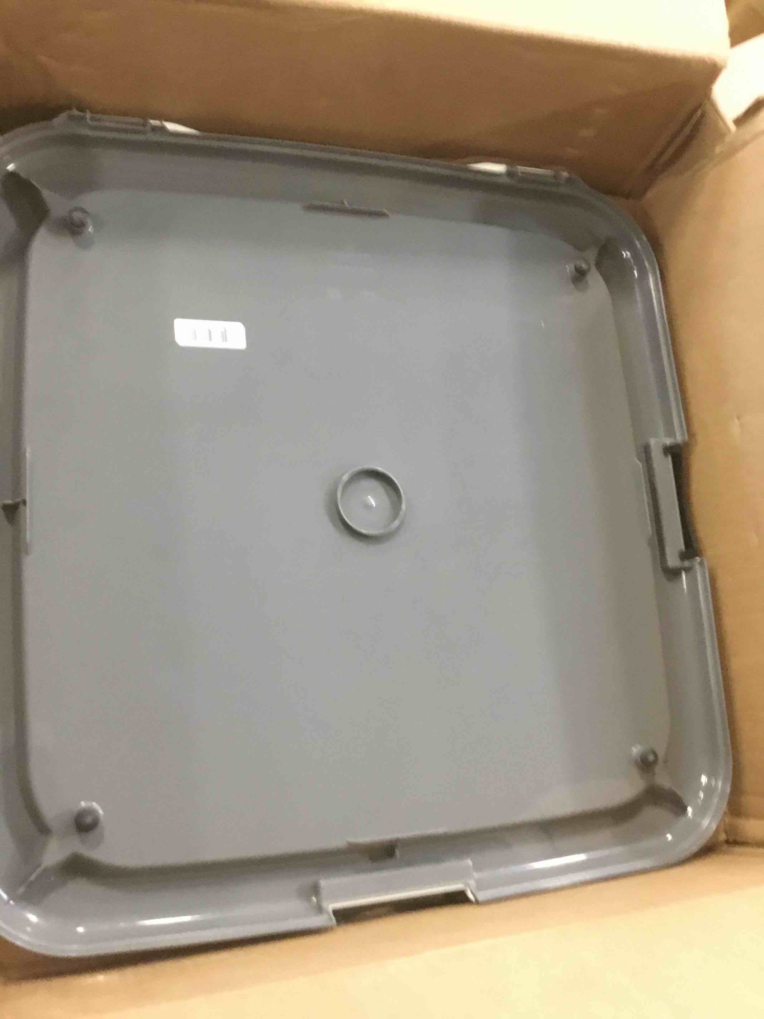 Condition photo showing As Is for IRIS USA Pee Pad Holder, Square Dog Puppy Pad Holder, Secured Latches, Non-Skid Feet, High Polish Finish for Easy Cleaning, Leak Protection, Indoor Potty Tray, Fits 20"x20" Pad or Larger, Dark Gray