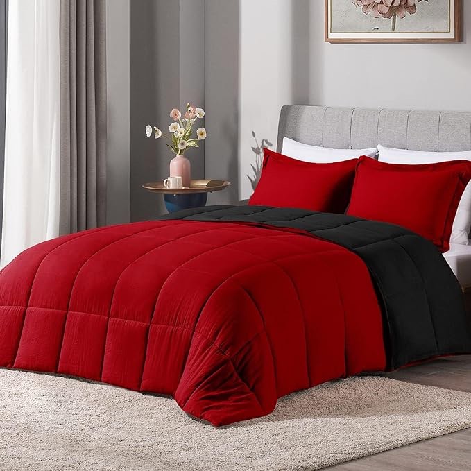 HIG, Bed Comforter, Reversible, Black and Red, King (104”x92”)