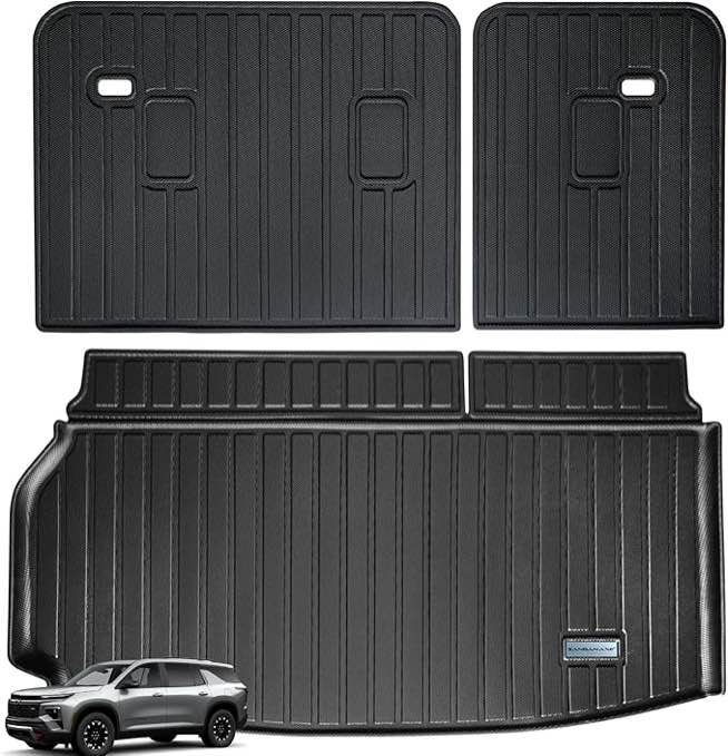 SANBAN-AXE Large Trunk Mat for 2024 Chevy Traverse,TPE All Weather Protection Large Cargo Liners Covering The backrest Accessories-Black 3 pieces