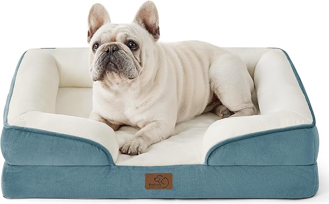 Bedsure Orthopedic Dog Bed for Dogs Washable Dog Sofa Beds Large, Supportive Foam Pet Couch Bed with Removable Washable Cover, Waterproof Lining and Nonskid Bottom, Blue
