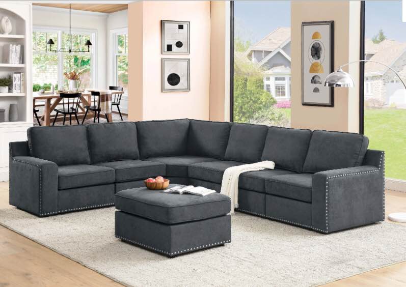 incomplete- Calianna 8 - Piece Upholstered Sectional Body Fabric: Dark Green Polyester Blend