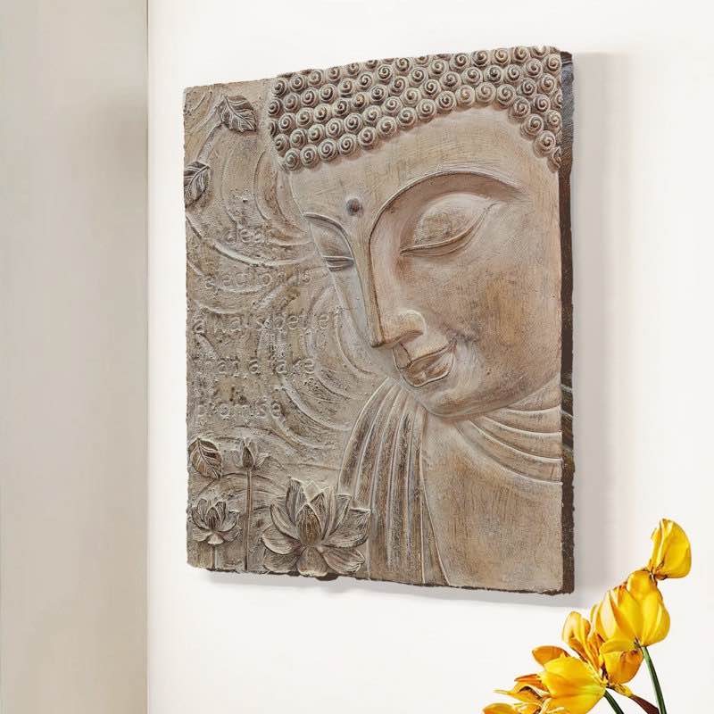 Buddha Wall Art 3D Living Room Decor, Beige Fiberglass 22 inch 56 cm