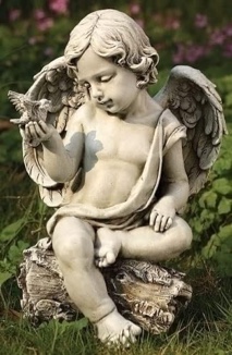 Joseph's Studio by Roman Inc., Cherub with Dove, Garden Collection, Religious Statue, Holy Family, Memorial, Angel, Patron Saint, Garden Décor (12x8x7)
