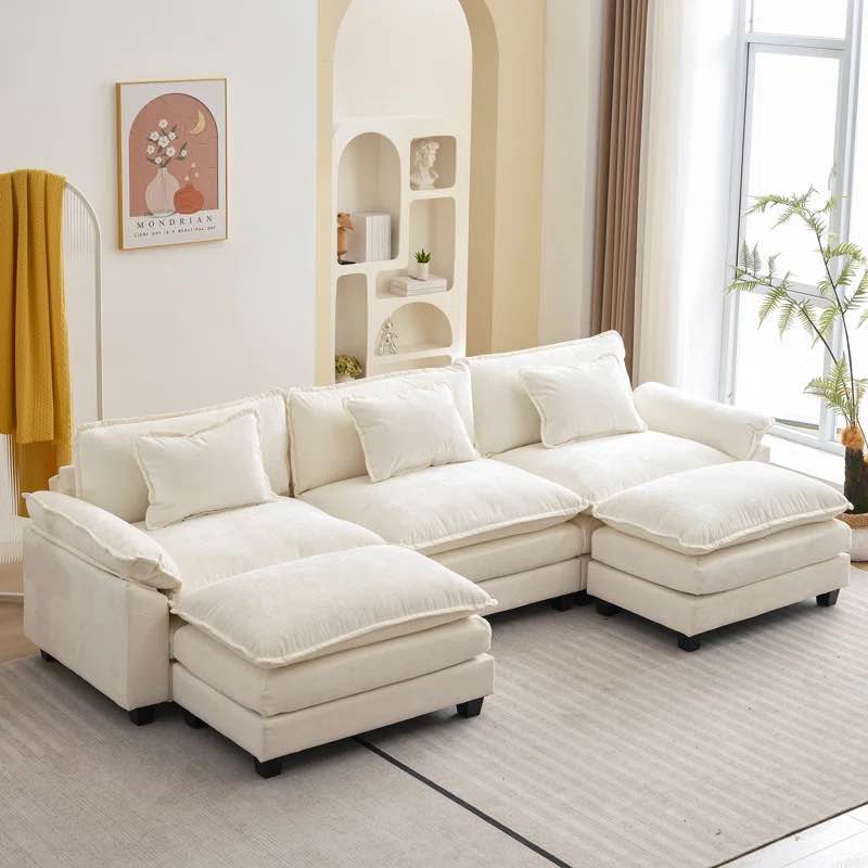 ( incomplete only cushion) 120” Comfy Cloud Couch U Shaped Sectional Sofa with Two Ottomans