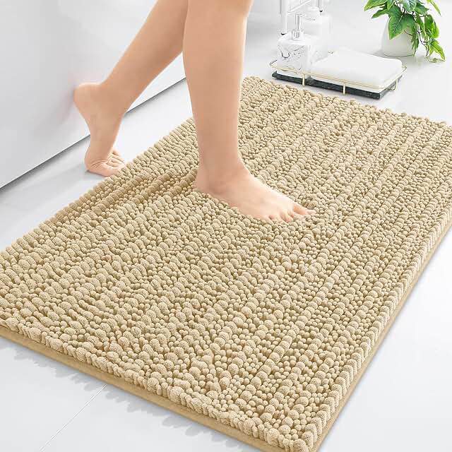 Muddy Mat Chenille Bathroom Rugs Quick Dry Microfiber Mats Non Slip Washable, Extra Thick, Soft and Highly Absorbent Bath Mats for Bathroom, Kitchen, and Shower Floor - Beige Large 35"X24" Large (35"X24") Beige