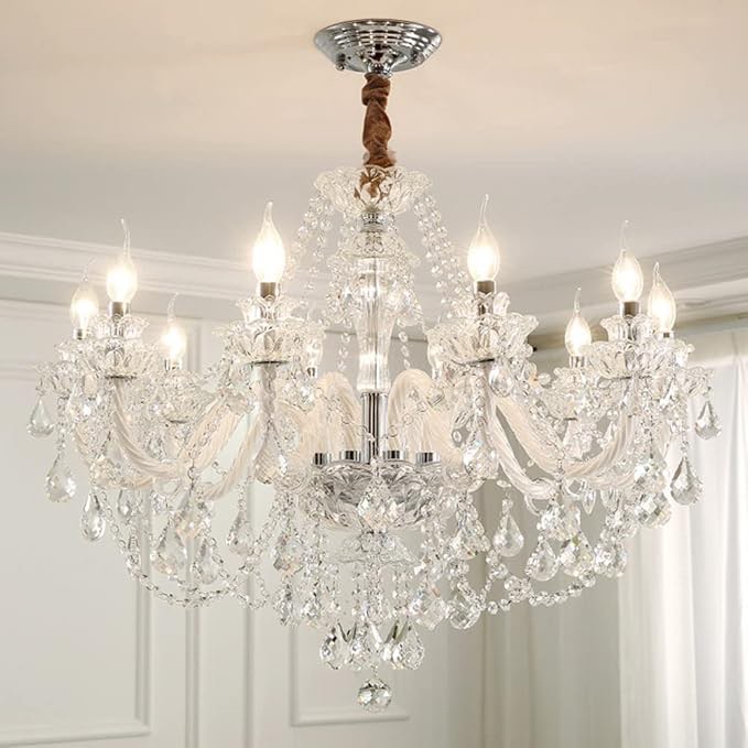 Durahonn Crystal Chandelier K9 Clear Crystal 10 Lights E12 Bulbs Crystal Pendant Lighting Fixture for Dining Room, Living Room, Bedroom Crystal Ceiling Lights 32in (10 Lights)