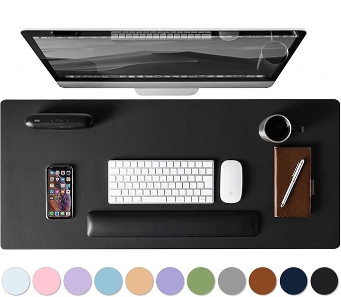 Genuine Leather Large Desk Pad Protector, 36'' x 17'' Office Desk Mat, Mouse Pad, Non-Slip Leather Desk Blotter, Laptop Desk Pad, Waterproof Desk Writing Pad for Office and Home -Dark Brown