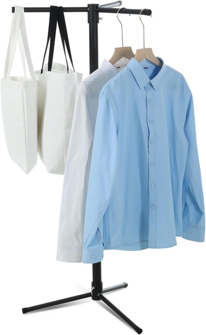 Beeveer Black Clothing Rack for Boutiques 48" 3 Way 11" Straight Arm Garment Rack Aluminum Standing Dress Rack Portable Clothing Display Stand for Boutique Shops Retail Stores Home Clothes Storage