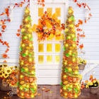 2 Pcs Lighted 5 ft Pop up Thanksgiving Artificial Fall Maple Tree with Light Artificial Maple Leaves Christmas Tree Collapsible Pencil Tinsel Trees for Fall Decoration Front Porch Fall Decor