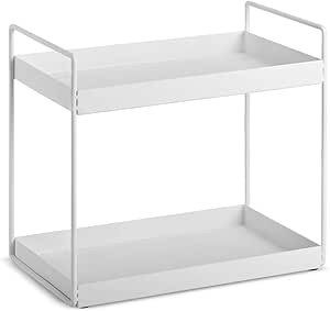 Bathroom Counter Organizer,Goporcelain 2 Tier Countertop Organizer for Bathroom Vanity Tray Kitchen Spice Rack Organizer Shelf Under Sink Storage Organization White