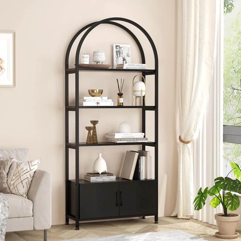 4-Tier Open Bookshelf With Drawers, Arched