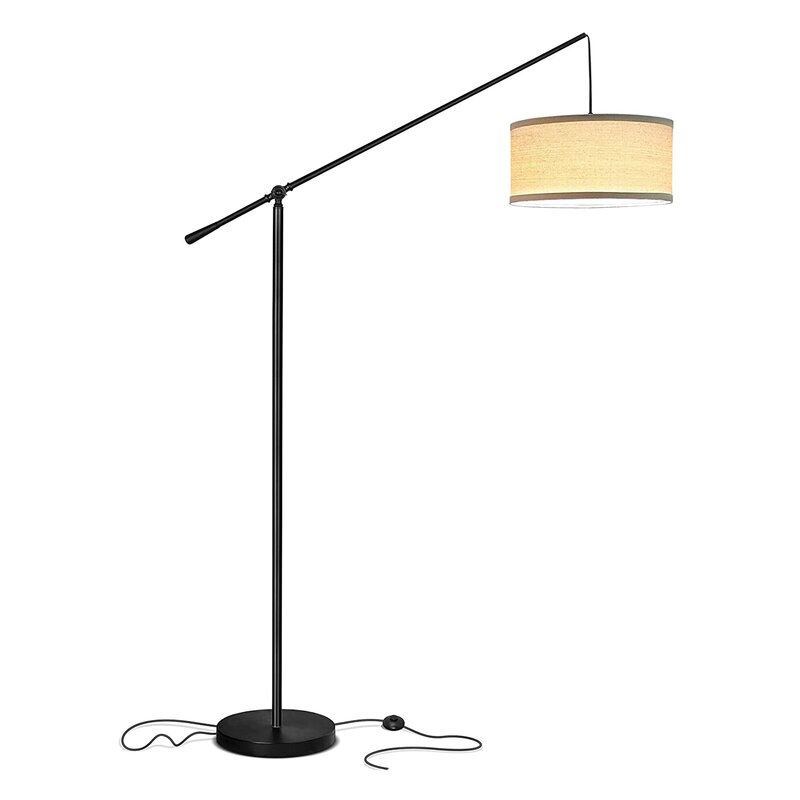 Hudson 70 in. Modern Height Adjustable LED Floor Lamp with Beige Fabric Drum Shade