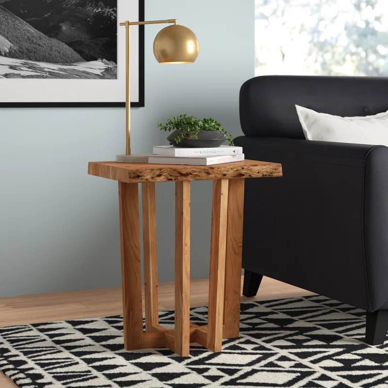 Hiroo 24"W Modern Industrial Beach House Solid Wood Metal Frame Cross Legged Rectangular End Table