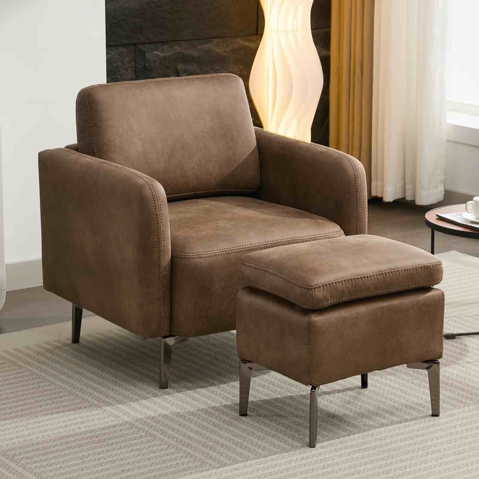 Gutha 31.2'' Wide Faux Leather Accent Chair with Ottoman