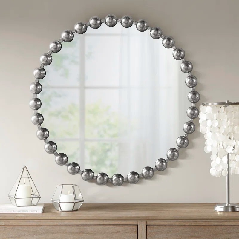 Marlowe Beaded Round Metal Wall Mirror 36" x 36" 