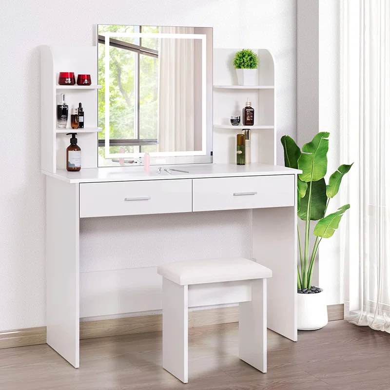 Decorian Makeup Vanity Table Set With 3-colour Dimmable Lighted Mirror